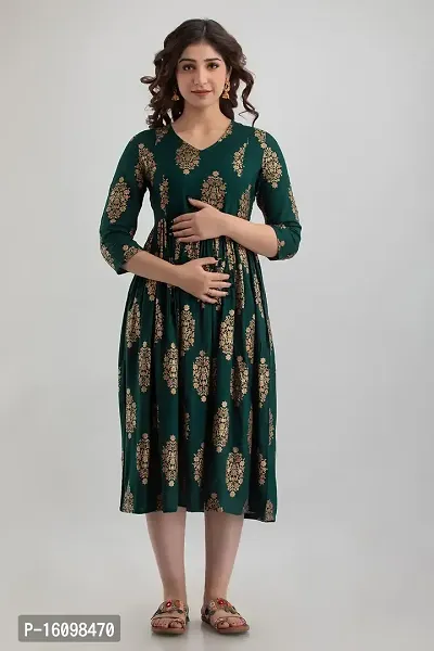 Kidaroo Rayon Printed Maternity Gown (Dress)-thumb3
