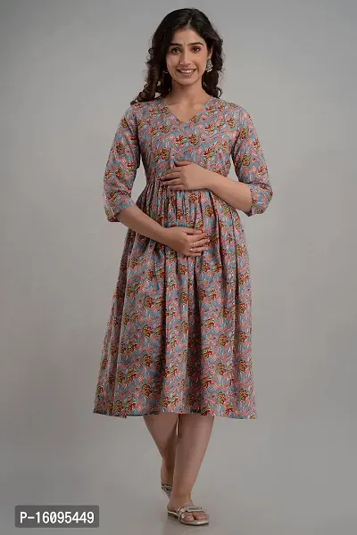 Kidaroo Cotton Floral Printed Maternity Gown (Dress)-thumb3