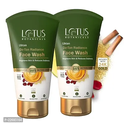 Lotus Botanicals Ubtan De-Tan Radiance Face Wash Duo 100gm Each| Infused with 24K Gold | For Glowing  Rejuvenated Skin, Anti-Tan | No Silicon, No Sulphates, Non-Comedogenic, No Preservatives-thumb0