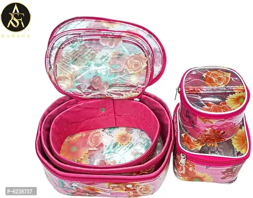 Classic Pack of 5 Pink Flower Designer Cosmetic Box, Makeup Organizer, Bridal Organizer-thumb4