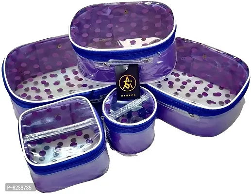 Classic Pack of 5 Purple Dot Fashionable Cosmetic Box, Makeup Kit, Makeup Organizer-thumb0