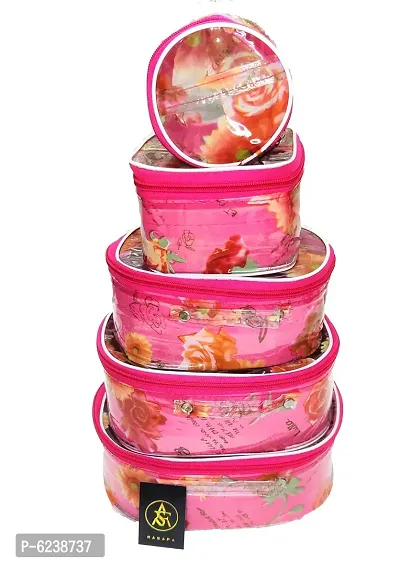 Classic Pack of 5 Pink Flower Designer Cosmetic Box, Makeup Organizer, Bridal Organizer-thumb0