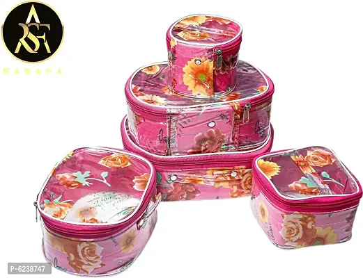 Pack of 5 Pink Flower Fashionable High quality Makeup Kit box, Spacious interior, Vanity Box-thumb3
