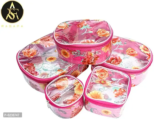 Pack of 5 Pink Flower Fashionable High quality Makeup Kit box, Spacious interior, Vanity Box-thumb4