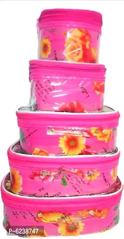 Pack of 5 Pink Flower Fashionable High quality Makeup Kit box, Spacious interior, Vanity Box-thumb0