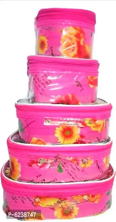 Pack of 5 Pink Flower Fashionable High quality Makeup Kit box, Spacious interior, Vanity Box