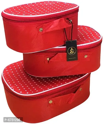 Classic Pack of 3 Red Stylish Cosmetic Box, Makeup Kit, Makeup Organizer, Bridal Organizer-thumb0