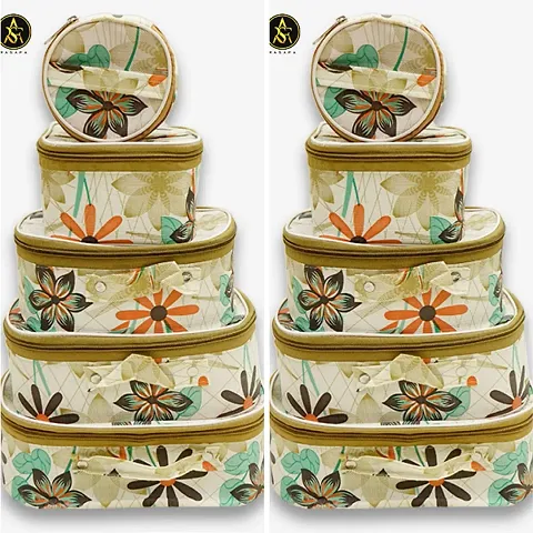 Stylish Fabric Set Of 5 Floral Vanity Box- Combo of 2 (10 piece )