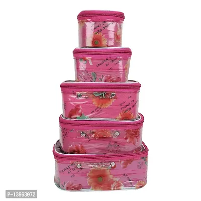Pack of 5 Pink Flower Fashionable High quality Makeup Kit box, Spacious interior, Vanity Box-thumb0