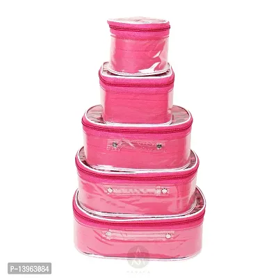 Designer Pack of 5 Pink Dot Cosmetic Box, Makeup Organizer, Bridal Organizer, Vanity Box-thumb0