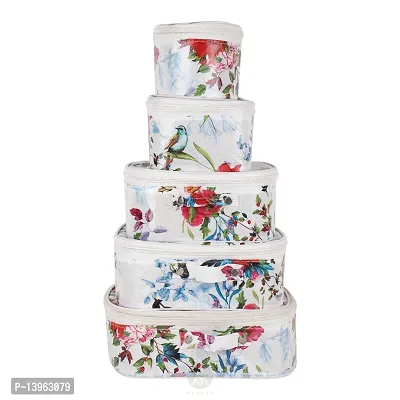 Alluring Pack of 5 White Flower Cosmetic Box, Makeup Organizer, Bridal Organizer, Storage Case Vanity Box-thumb0