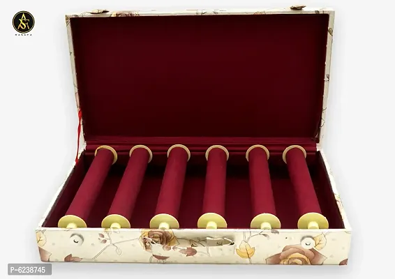 Classic 6 Rods Bangle Box Rose Printed, Cosmetic Box, Storage Organizer Vanity Box (Grey, Multicolour)-thumb5