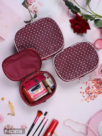 Pack of 3 Maroon Vanity Essentials Cosmetic Box, Makeup Kit, Makeup Organizer-thumb3
