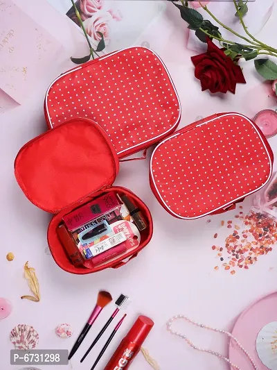 Classic Pack of 3 Red Stylish Cosmetic Box, Makeup Kit, Makeup Organizer, Bridal Organizer-thumb3