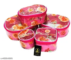 Pack of 5 Pink Flower Fashionable High quality Makeup Kit box, Spacious interior, Vanity Box-thumb1