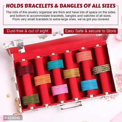Classic 6 Rods Bangle Box Rose Printed, Cosmetic Box, Storage Organizer Vanity Box (Grey, Multicolour)-thumb2