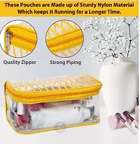 Set of 3 Yellow Stripe Printed Vanity Pouch, Makeup Organizer, Makeup Kit, Transparent Vanity Box-thumb3