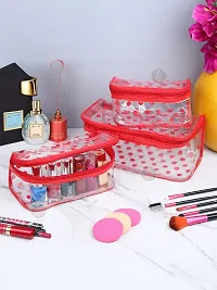 Pack of 3 Red Dot  Printed Bridal Organizer, Makeup Kit, Storage Case, Transparent Vanity Box-thumb2