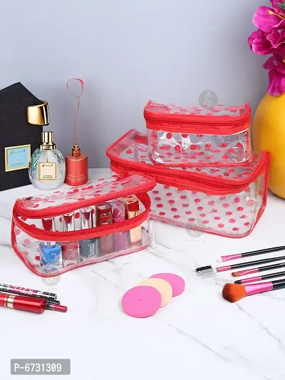 Pack of 3 Red Dot  Printed Bridal Organizer, Makeup Kit, Storage Case, Transparent Vanity Box-thumb3