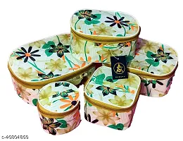 Pack of 5 Cream Flower Fashionable High quality Makeup Kit box, Storage Case, Spacious interior Vanity Box-thumb1