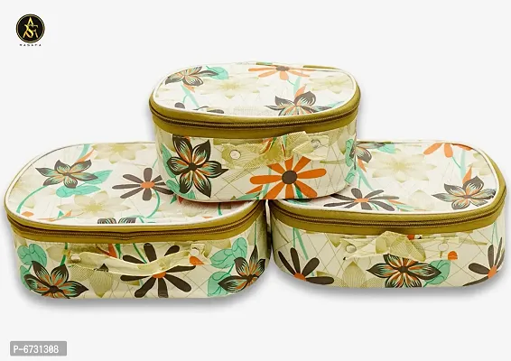 Pack of 5 Cream Flower Fashionable High quality Makeup Kit box, Storage Case, Spacious interior Vanity Box-thumb3