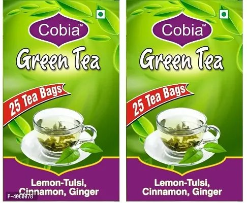 Pack of 2 Cobia Green Tea (Lemon-Tulsi,Cinnamon,Ginger) 25 Tea bags-Price Incl. Shipping