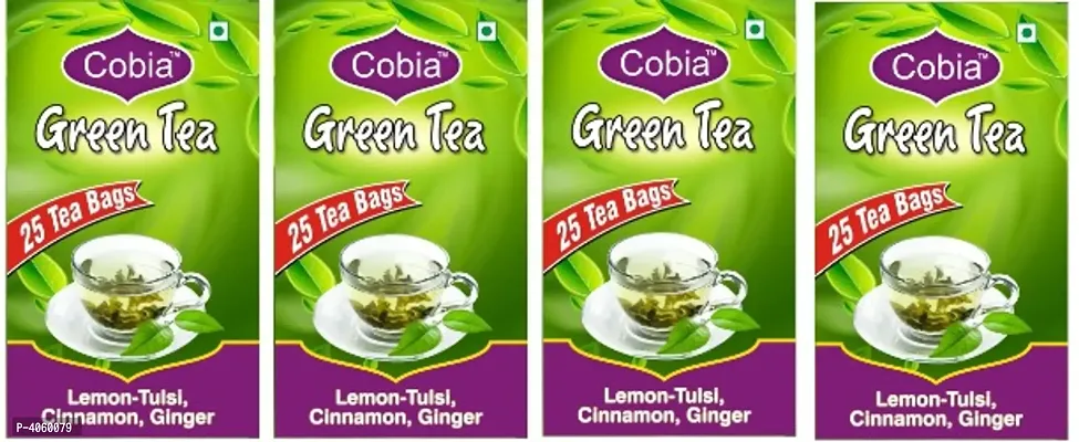 Cobia Green Tea (Lemon-Tulsi, Cinnamon,Ginger) 25 Tea Bags Pack of 4-Price Incl. Shipping