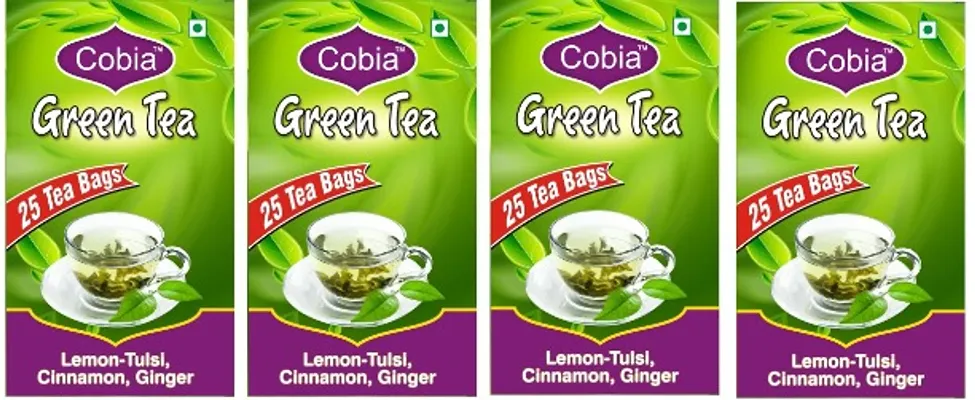 Cobia Green Tea (Lemon-Tulsi, Cinnamon,Ginger) 25 Tea Bags Pack of 4-Price Incl. Shipping