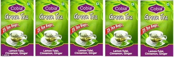 Cobia Green Tea (Lemon-Tulsi, Cinnamon,Ginger) 25 Tea Bags Pack of 5-Price Incl. Shipping