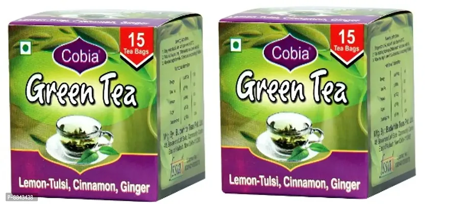 Cobia Green Tea (Lemon-Tulsi, Cinnamon, ginger) 15 Tea Bags Pack of 2-thumb0
