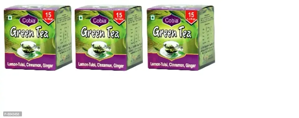 Cobia Green Tea (Lemon-Tulsi, Cinnamon, ginger) 15 Tea Bags Pack of 3