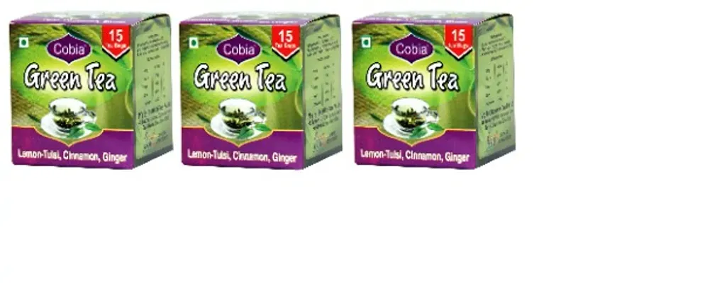 Cobia Green Tea (Lemon-Tulsi, Cinnamon, ginger) 15 Tea Bags Pack of 3