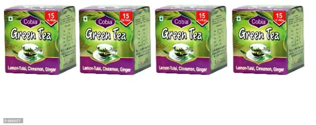 Cobia Green Tea (Lemon-Tulsi, Cinnamon, ginger) 15 Tea Bags Pack of 4-thumb0