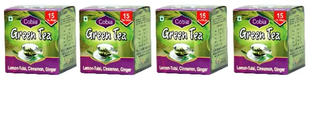 Cobia Green Tea (Lemon-Tulsi, Cinnamon, ginger) 15 Tea Bags Pack of 4