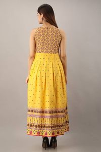 Latest Yellow Rayon Printed Long Dress-thumb3