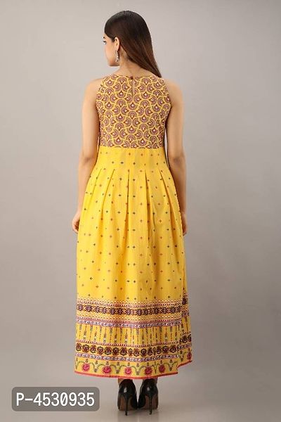 Latest Yellow Rayon Printed Long Dress-thumb4