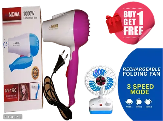 Buy 1 Get 1 Free Hair Dryer NV -1290 And Rechargeable Folding Mini Fan-thumb0