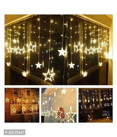 12 Stars 138 Led Curtain String Lights Window Curtain Lights with 8 Flashing Modes Decoration for Christmas, Wedding, Party, Home, Patio Lawn Warm White