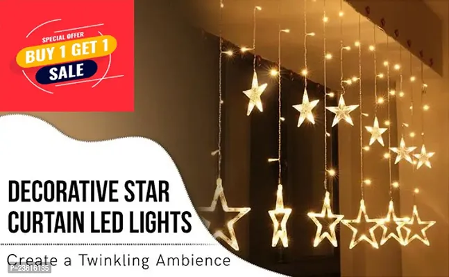 buy 1 get 1 free Decorative Star Curtain LED Lights for Diwali Christmas Wedding rack Lights Ceiling Lamp | star light home decoration-thumb0