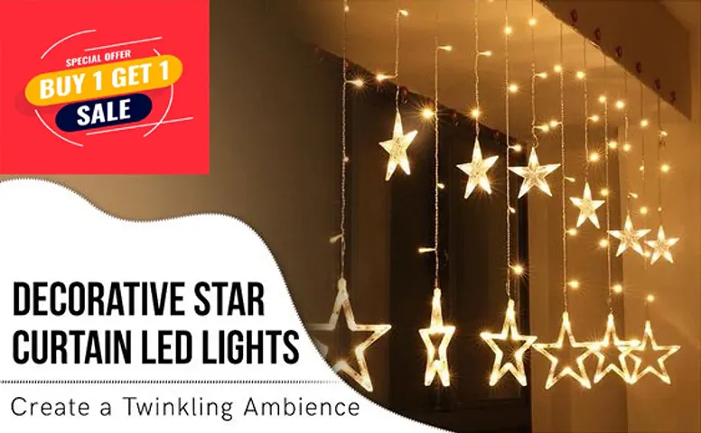 buy 1 get 1 free Decorative Star Curtain LED Lights for Diwali Christmas Wedding rack Lights Ceiling Lamp | star light home decoration