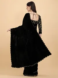Stylish Velvet Black Embossed Saree with Blouse piece-thumb1