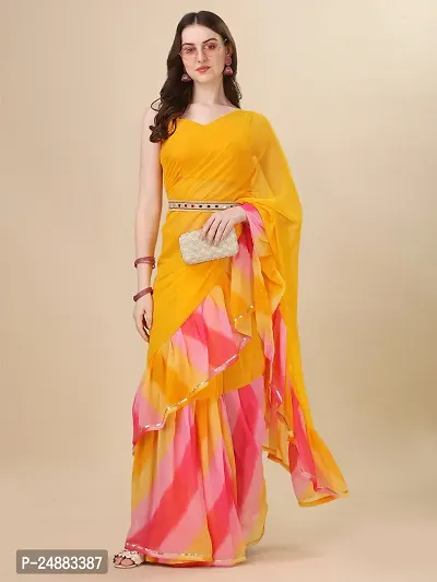 Stylish Georgette Yellow Digital Print Saree with Blouse piece-thumb5