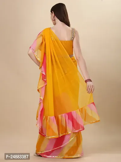 Stylish Georgette Yellow Digital Print Saree with Blouse piece-thumb2