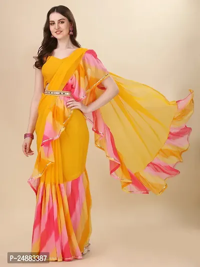 Stylish Georgette Yellow Digital Print Saree with Blouse piece-thumb3