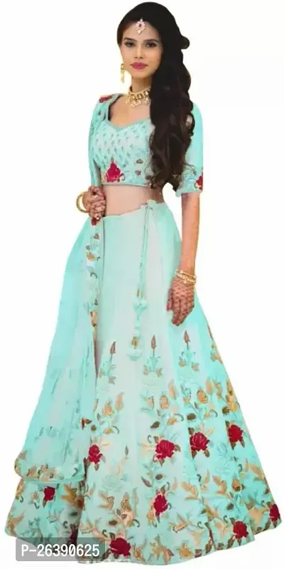 Stylish Turquoise Art Silk Embellished Lehenga Choli Set For Women-thumb0