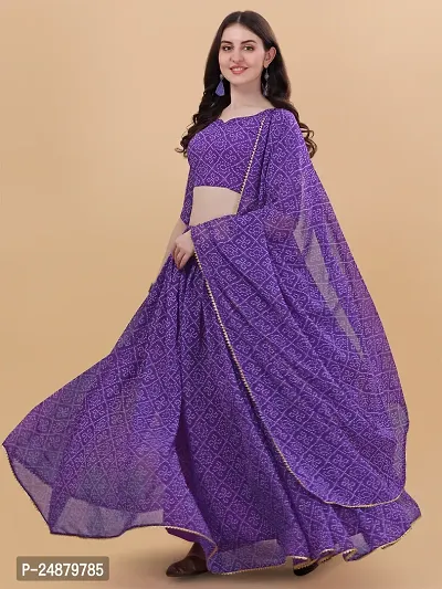 Stylish Purple Georgette Bandhani Lehenga Choli Set For Women-thumb0