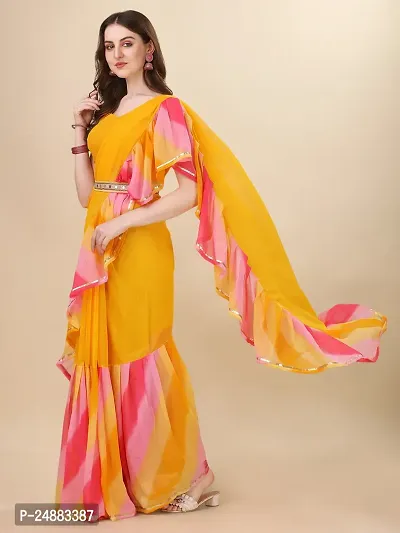 Stylish Georgette Yellow Digital Print Saree with Blouse piece-thumb4