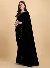 Stylish Velvet Black Embossed Saree with Blouse piece-thumb3