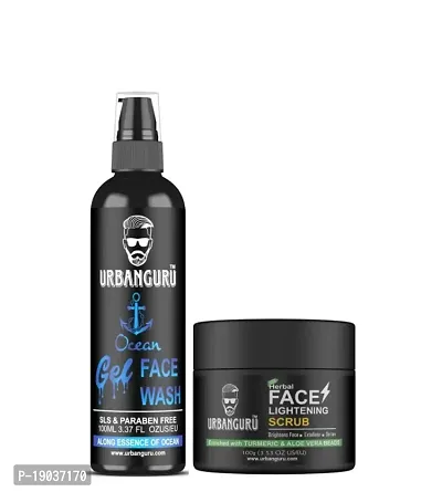 URBANGURU Mans Face Lightening Scrub Reduces Pimples and Acne100GM  Ocean Refreshing Gel Face Wash  - 100 ml   Sulphate  Paraben Free