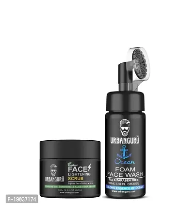 URBANGURU Mans Face Lightening Scrub Reduces Pimples and Acne100GM  Ocean Refreshing Foam Face Wash  - 100 ml   Sulphate  Paraben Free